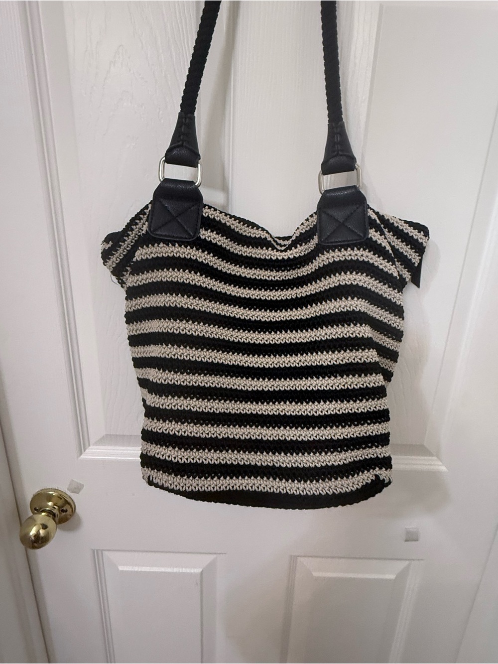 The Sak Striped Crochet Tote Bag - Black and Cream
